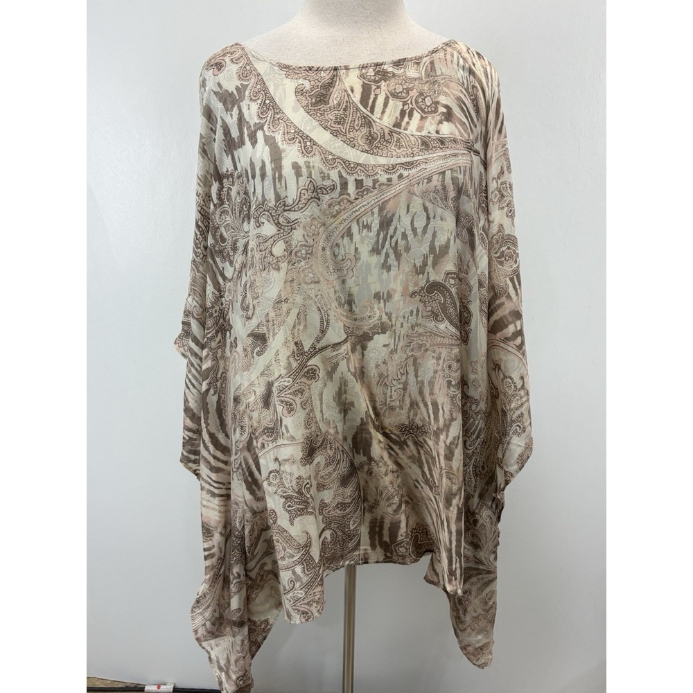 Chicos Tunic Top Shirt Sz L XL Kaftan Style Romantic Flowy Silk Blend Muted
